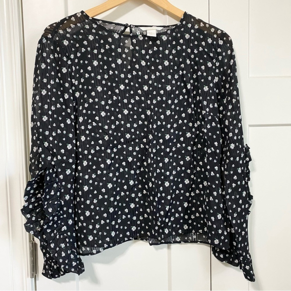 H&m black floral sheer blouse open sleeves size 6 - Picture 2 of 7